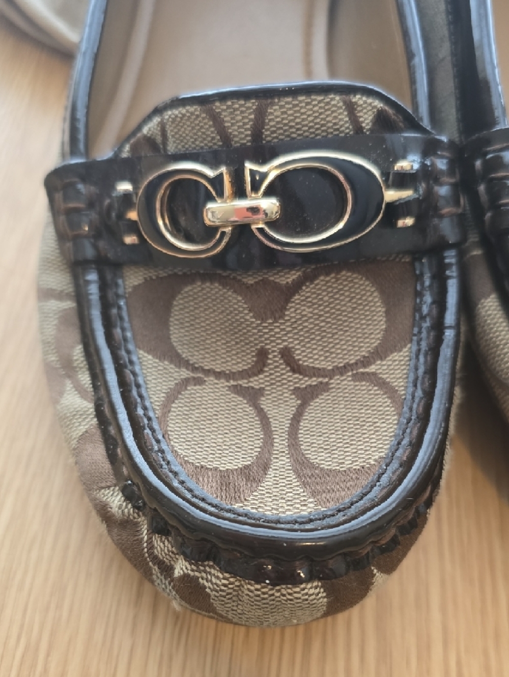 Coach Brown Signature Canvas Loafers with Gold Hardware - Picture 2 of 6